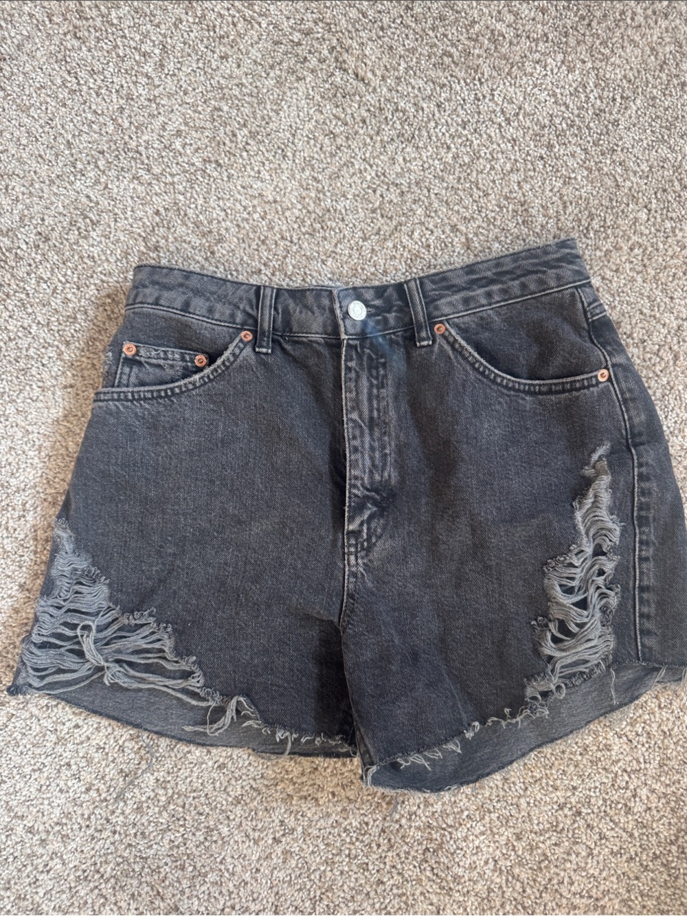 Topshop Black Distressed High-Rise Denim Shorts